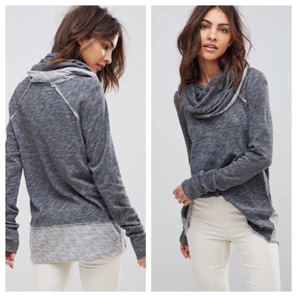 Free People Tops - Free People Cocoon CowlNeck Pullover Charcoal Gray